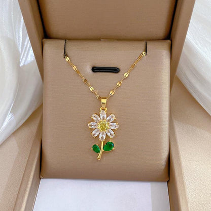 Green Leaf Flower Necklace or Earrings Suite