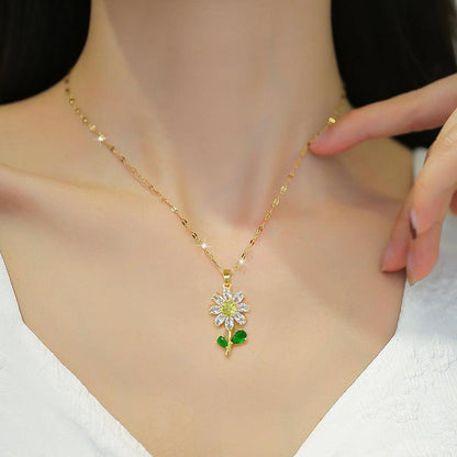 Green Leaf Flower Necklace or Earrings Suite