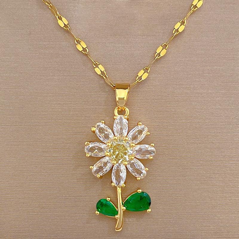 Green Leaf Flower Necklace or Earrings Suite