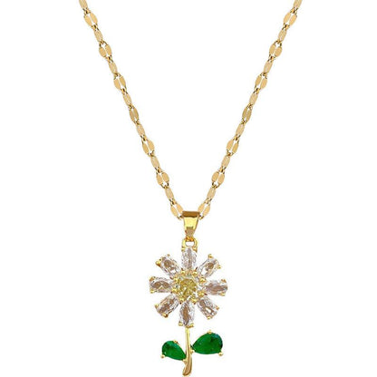 Green Leaf Flower Necklace or Earrings Suite