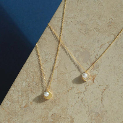 Moon Natural Pearl Full Diamond Necklace