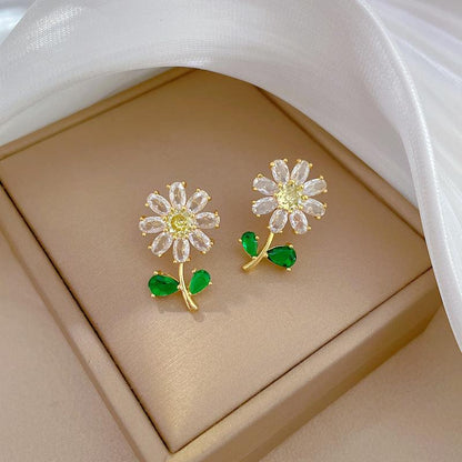 Green Leaf Flower Necklace or Earrings Suite